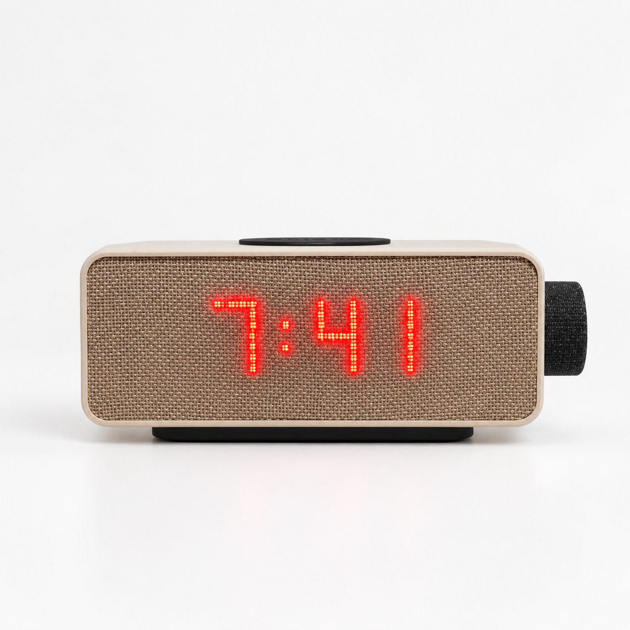 Aveira One smart alarm clock glowing 7:41, studio front view