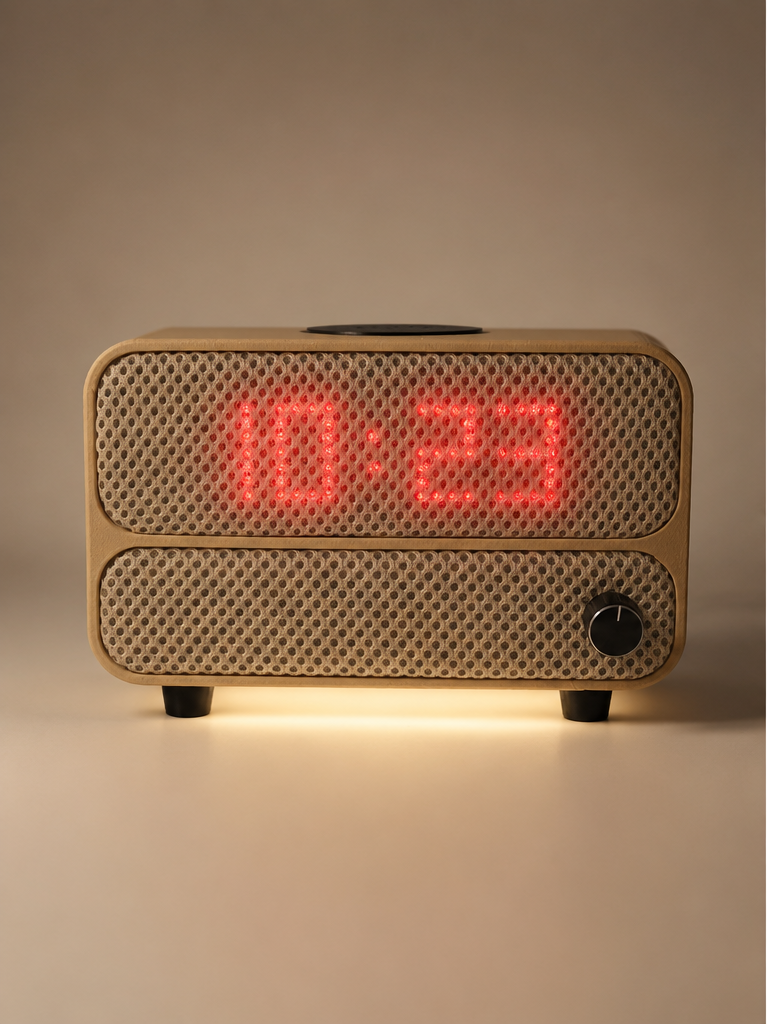 Aveira One smart alarm clock glowing 10:29, front view